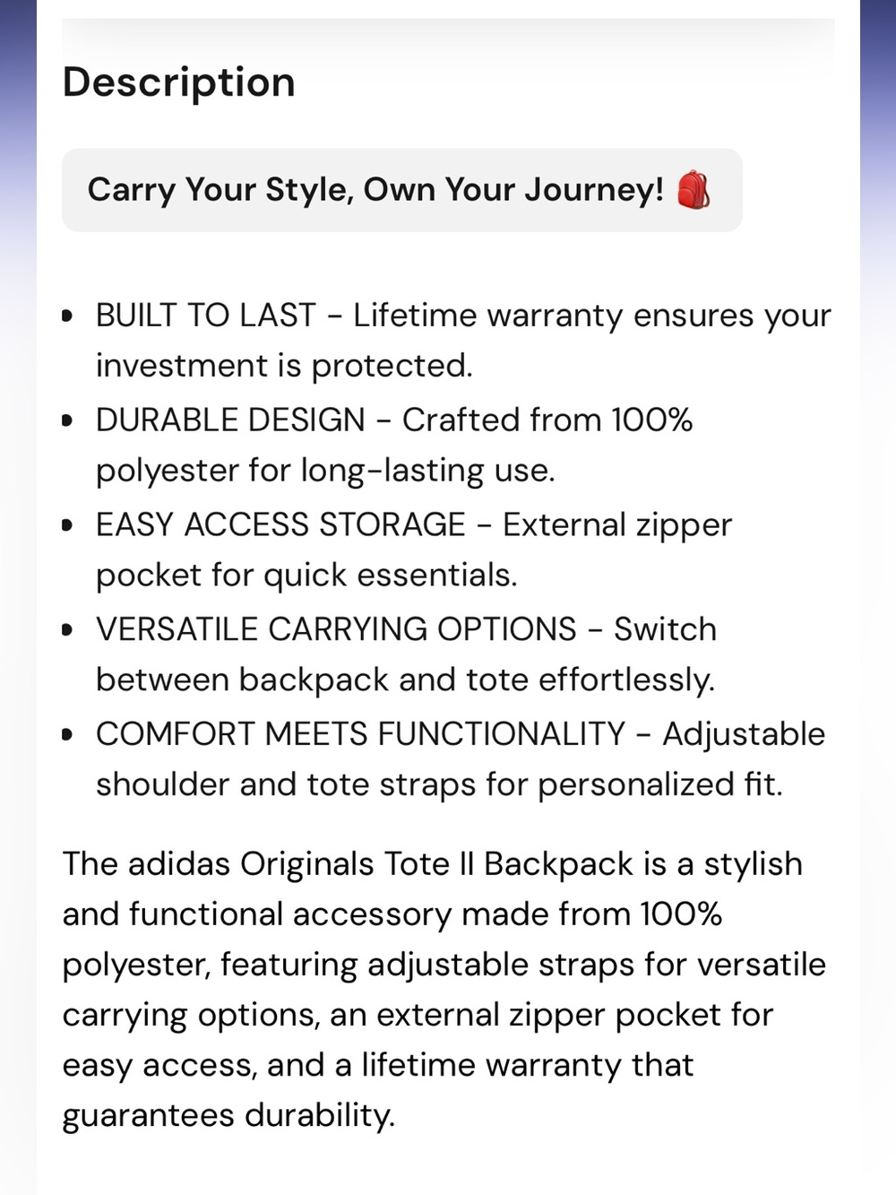 Adidas Original Tote II Backpack - Picture 9 of 9